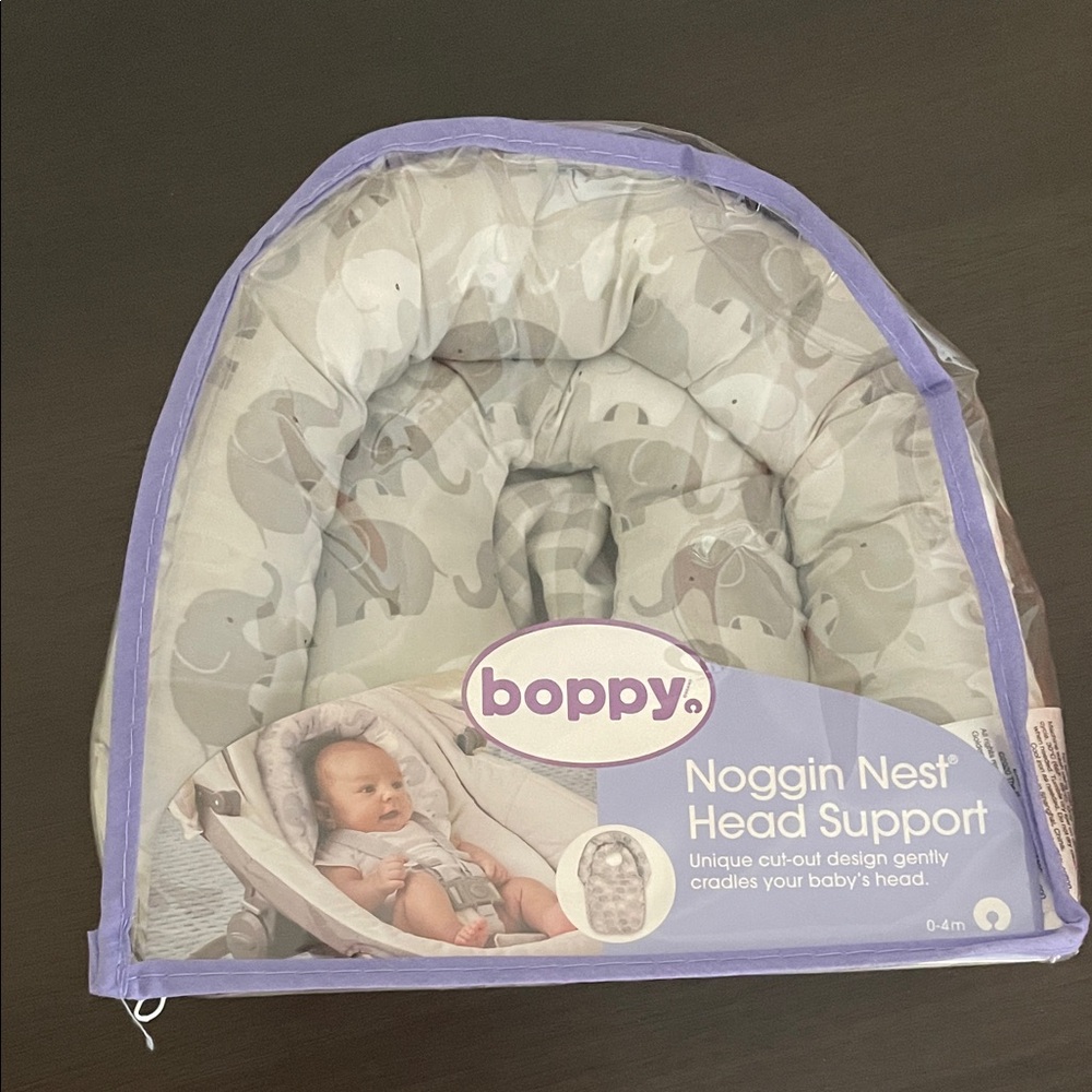Boppy Head Support with Gray Elephant and Purple Trim